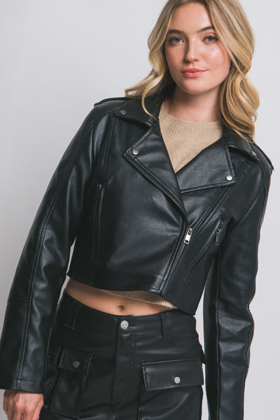 Faux Leather Moto Jacket 80286 - Craze Fashion