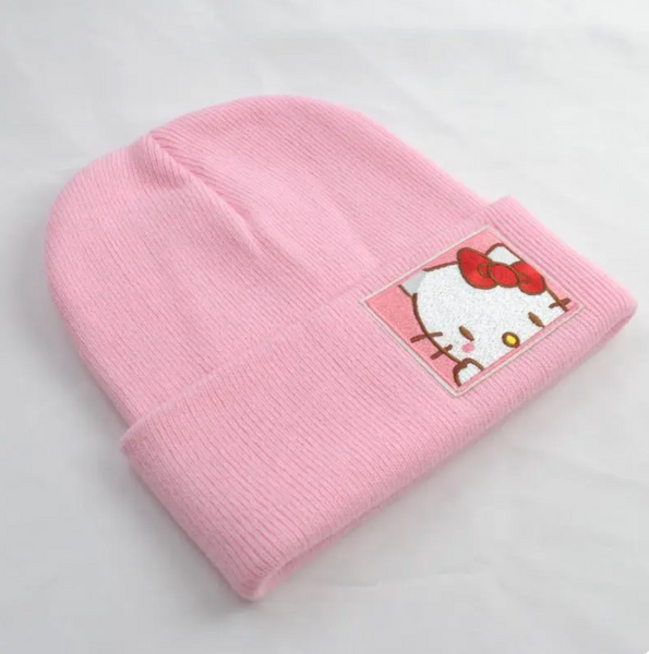 IsecaI Beanie Whimgy Beanie Gray×Pink Pink Ribbon Beanie, Breast Cancer Awareness Hat, Embroidered