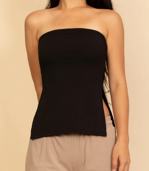 [OPEN YY] / ☆ 25SS RIBBED SIDE SLIT TOP / BLACK EDIKTED Dekota Ribbed Side Slit Strapless Top | Nordstrom