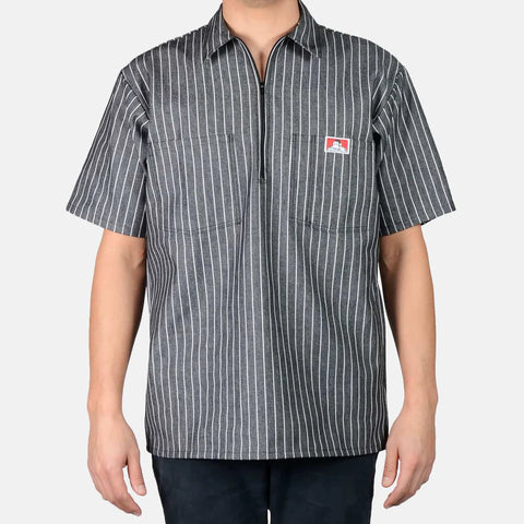 Ben Davis Short Sleeve Butcher Striped Half Zip Shirts