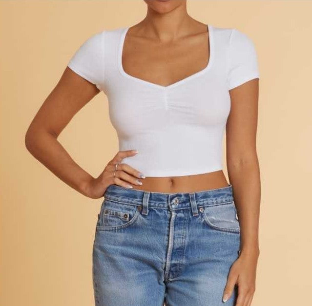 Sweetheart Neckline S/S Crop Top Bozzolo 18992