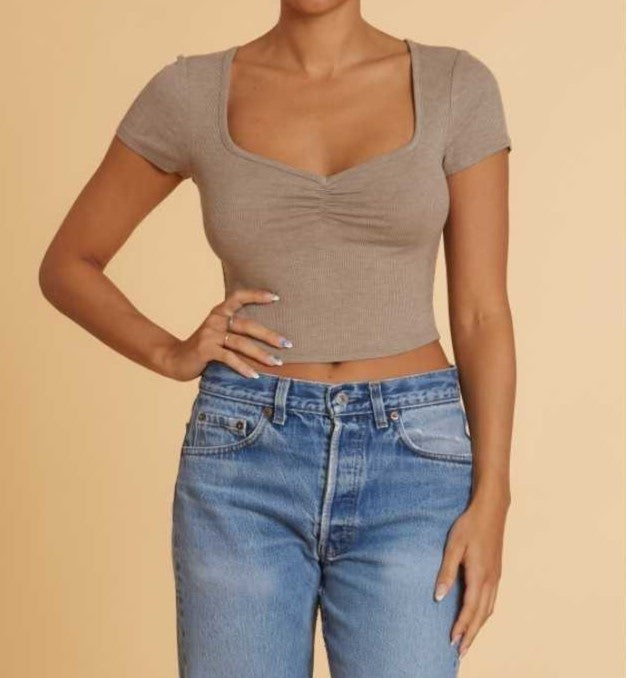 Sweetheart Neckline S/S Crop Top Bozzolo 18992