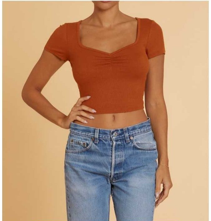 Sweetheart Neckline S/S Crop Top Bozzolo 18992