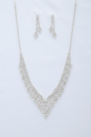 V Shape Rhinestone Necklace Set