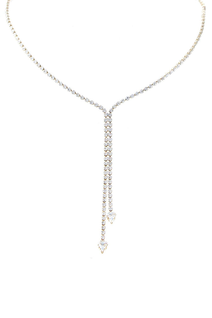 Rhinestone 2 Line Triangle Gold Drop Necklace