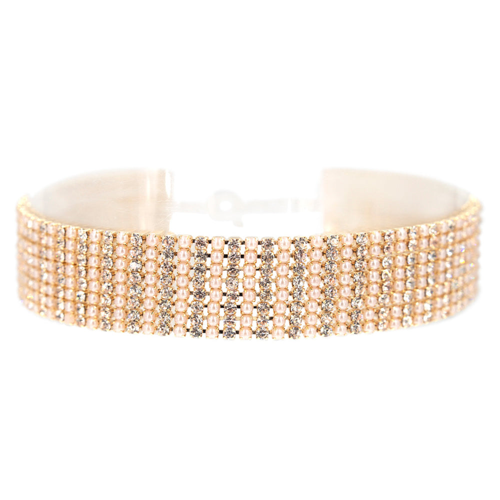 Gold Pearl & Rhinestone Choker Necklace