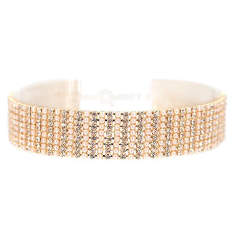 Gold Pearl & Rhinestone Choker Necklace