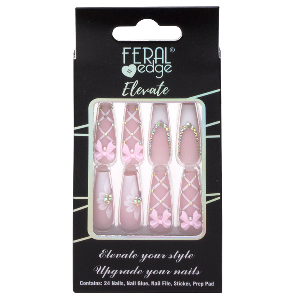 Feral Edge Nail Pink & White Design Press Ons