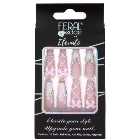 Feral Edge Nail Pink & White Design Press Ons