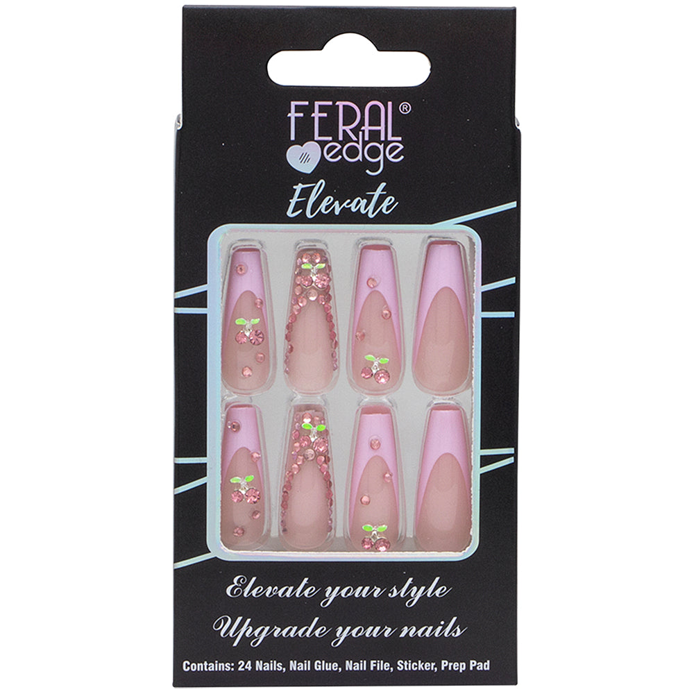 Feral Edge Pink French Tip & Rhinestone Nail Press Ons