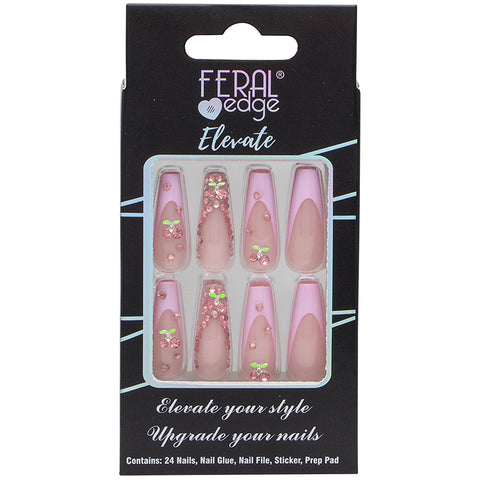 Feral Edge Pink French Tip & Rhinestone Nail Press Ons