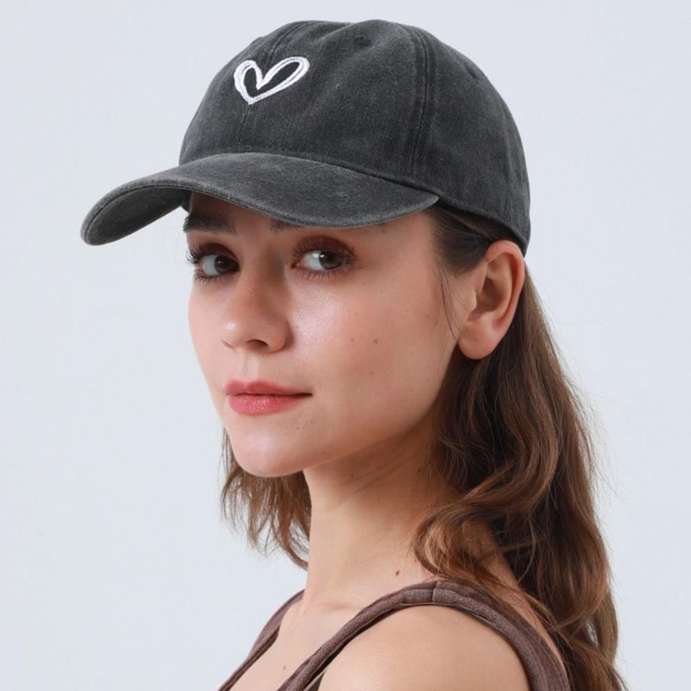 Heart Embroidered Washed Baseball Cap