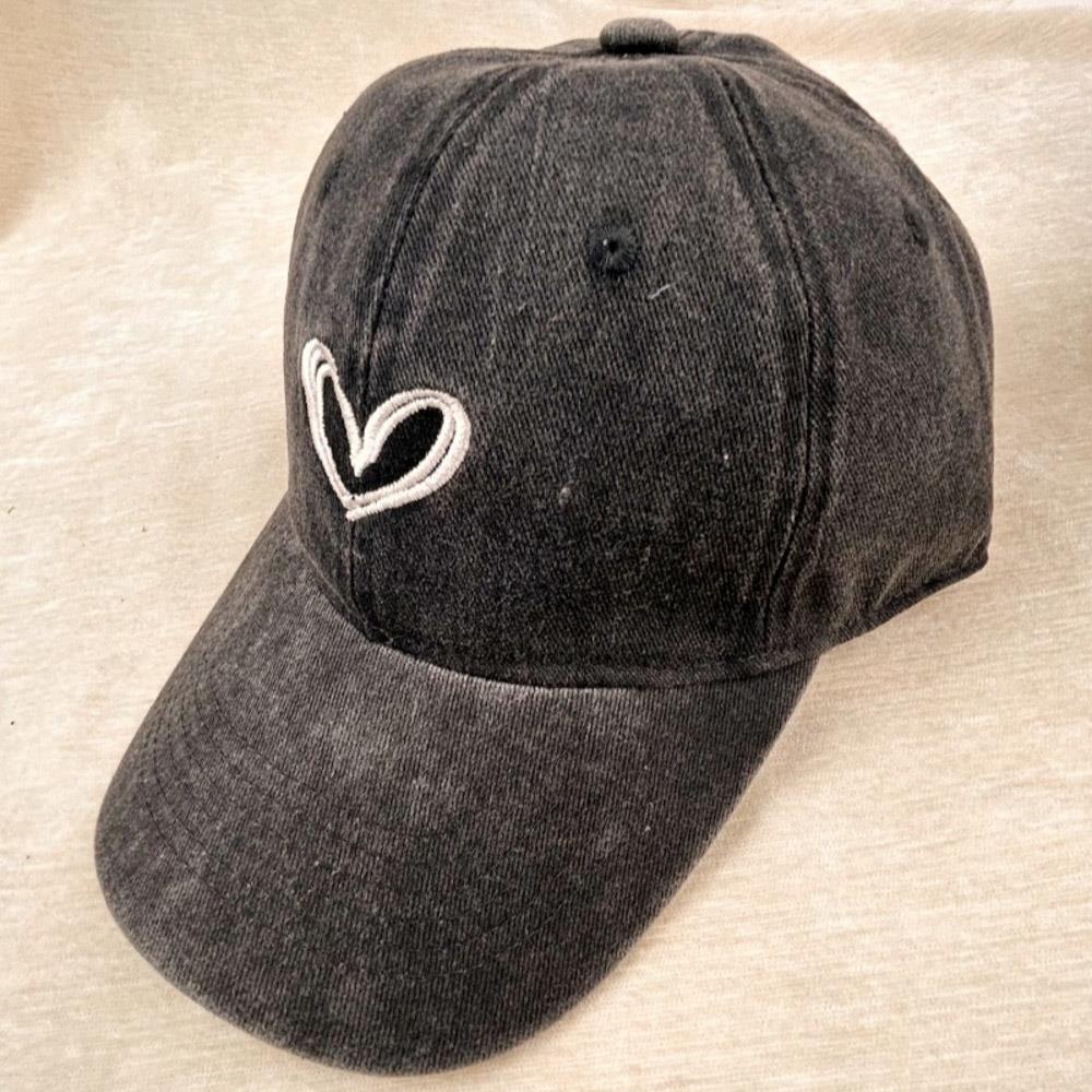 Heart Embroidered Washed Baseball Cap