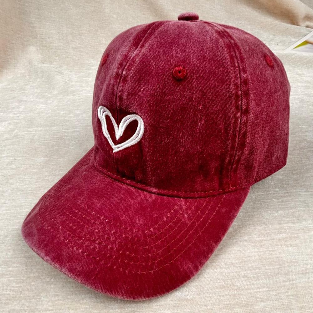 Heart Embroidered Washed Baseball Cap
