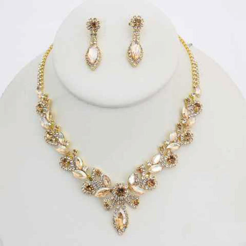 Gold Marquise Teardrop Rhinestone Necklace & Earring Set