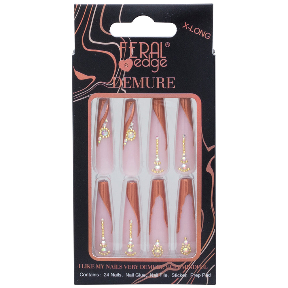 Feral Edge Demure Brown Chrome Tip Nail Press Ons