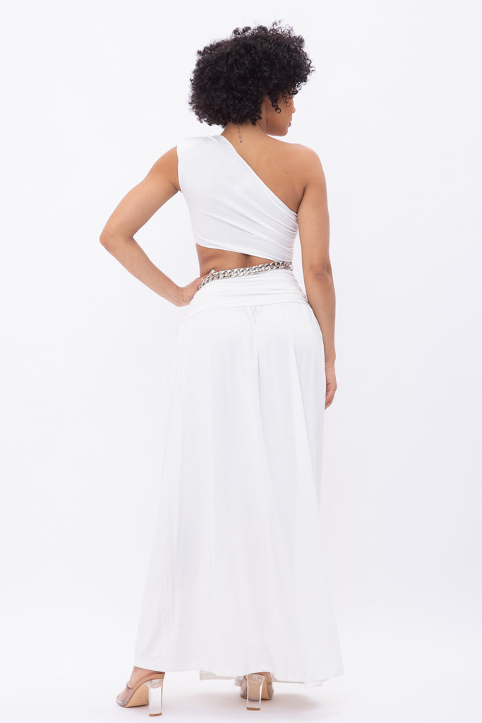 One Shoulder Cut-Out Slit Dress w/ Chain 22726 ( FINAL SALE )