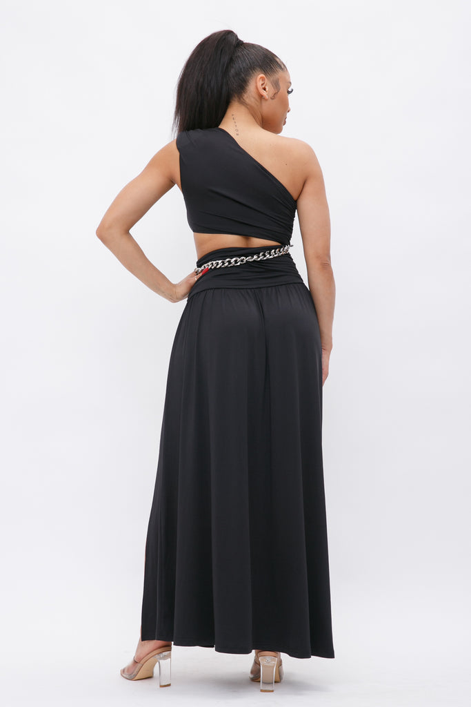 One Shoulder Cut-Out Slit Dress w/ Chain 22726 ( FINAL SALE )