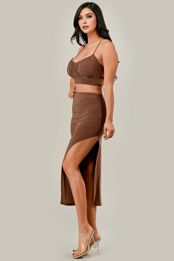 Ruched Crop Top Set 17259