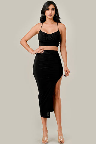 Ruched Crop Top Set 17259