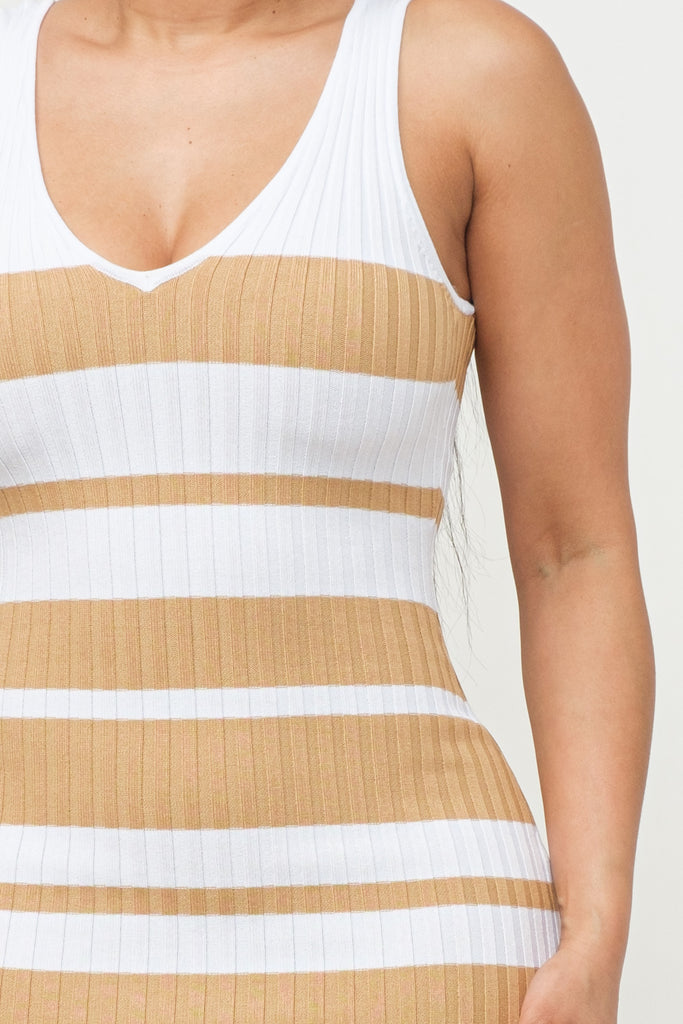 Striped V-Neck Midi Dress 23236