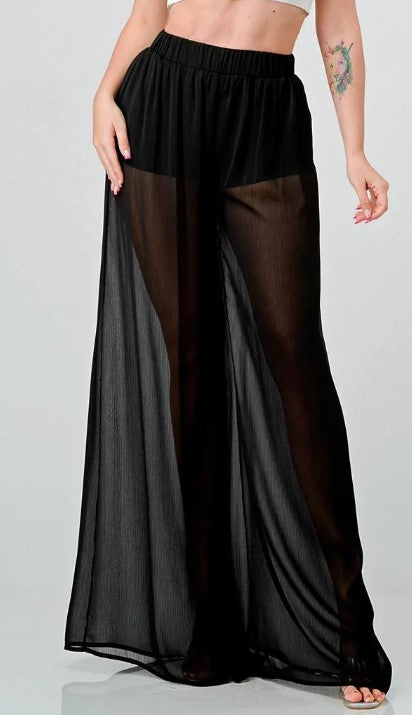 Sheer Wide Leg Pants 31255 - Craze Fashion