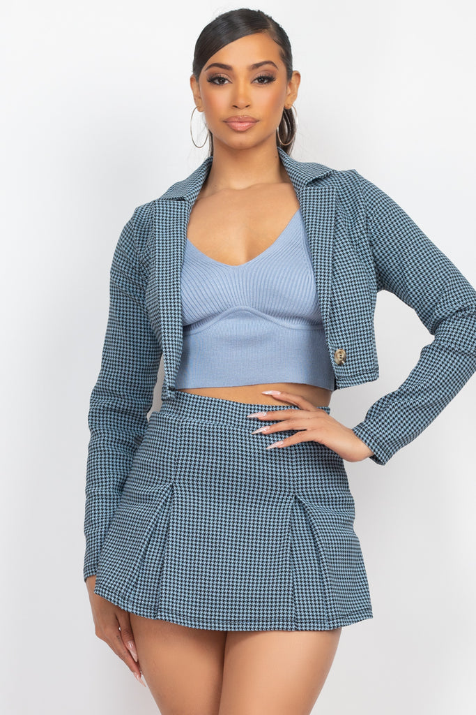 Plaid Crop Blazer & Skort Set 03236