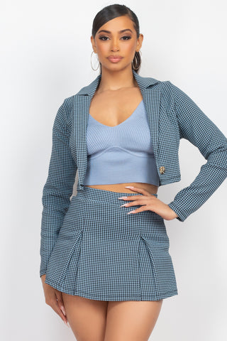 Plaid Crop Blazer & Skort Set 03236
