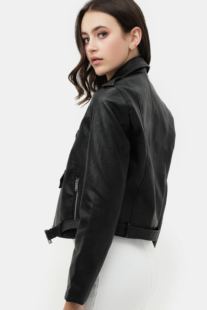 Faux Leather Biker Jacket Love Tree 8654