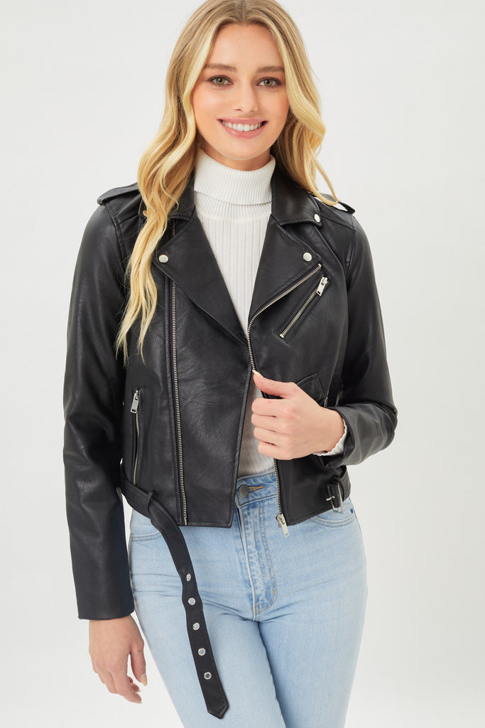 Faux Leather Biker Jacket Love Tree 8654