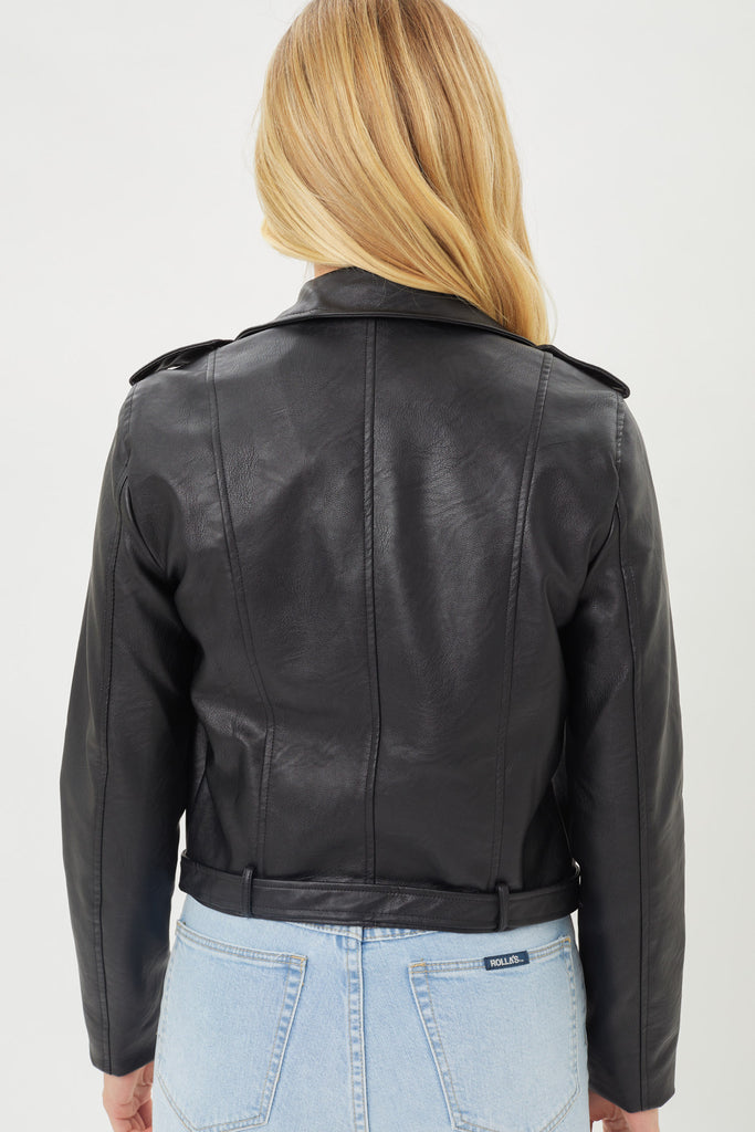 Faux Leather Biker Jacket Love Tree 8654