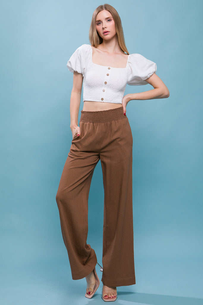 Woven Solid Pants Love Tree 6811