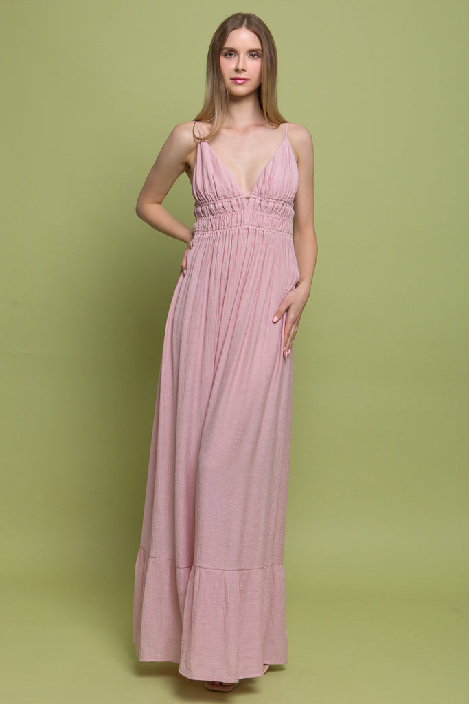Woven V-Neck Maxi Dress Love Tree 4742