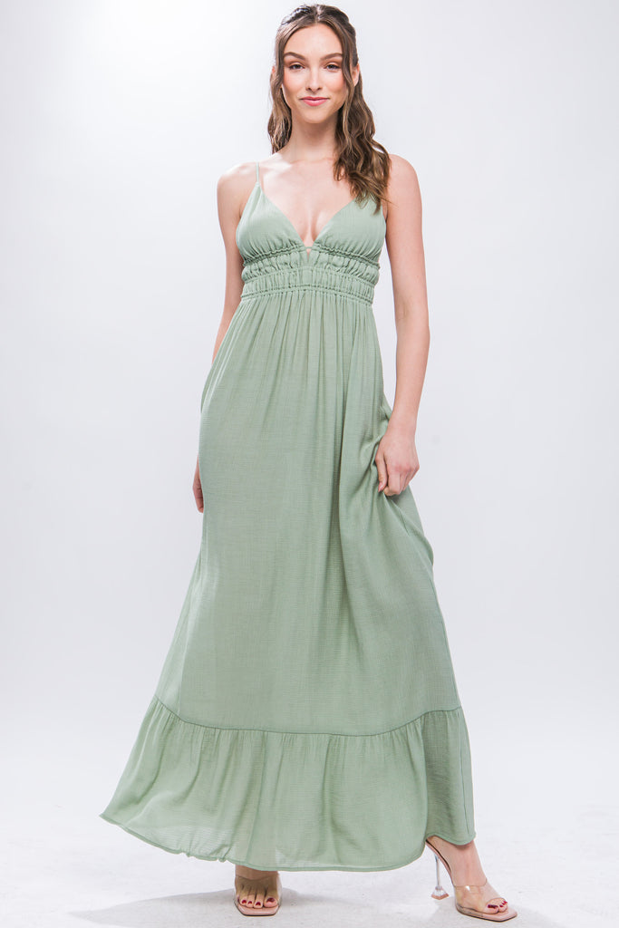 Woven V-Neck Maxi Dress Love Tree 4742