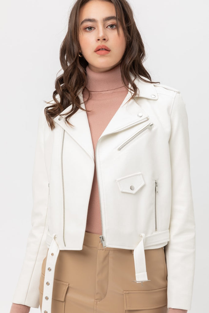 Faux Leather Biker Jacket Love Tree 8654