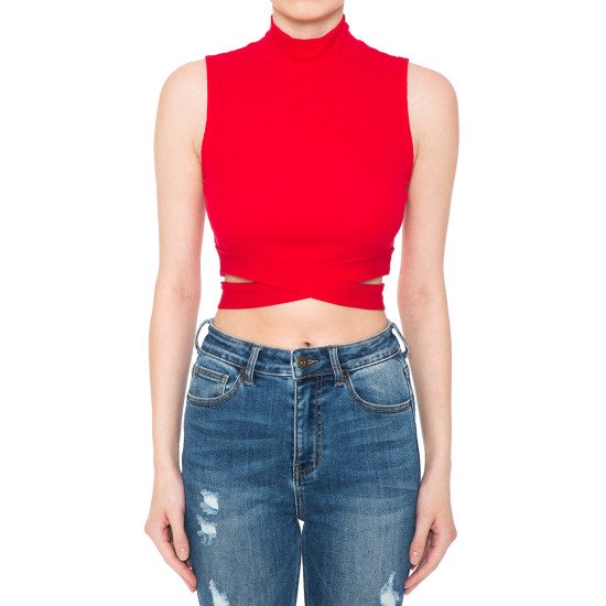 Cross Wrap cut Out Waist Ribbed Top 73322