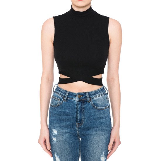 Cross Wrap cut Out Waist Ribbed Top 73322