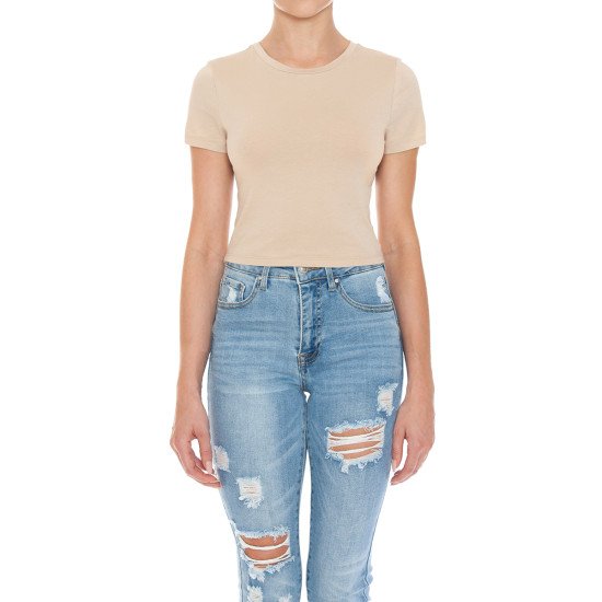 Crew Neck Short Sleeve Crop Top Ambiance 73557