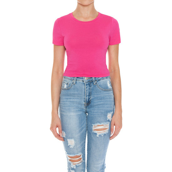 Crew Neck Short Sleeve Crop Top Ambiance 73557