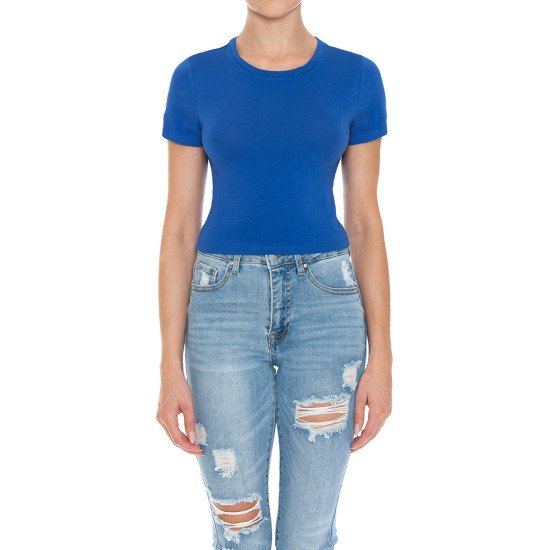 Crew Neck Short Sleeve Crop Top Ambiance 73557