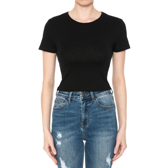 Crew Neck Short Sleeve Crop Top Ambiance 73557