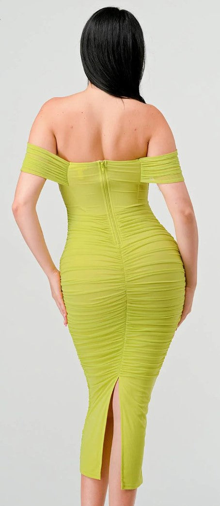 Off Shoulder V Dress 73634 Lime / Small Off Shoulder V Dress 73634 Lime / Small