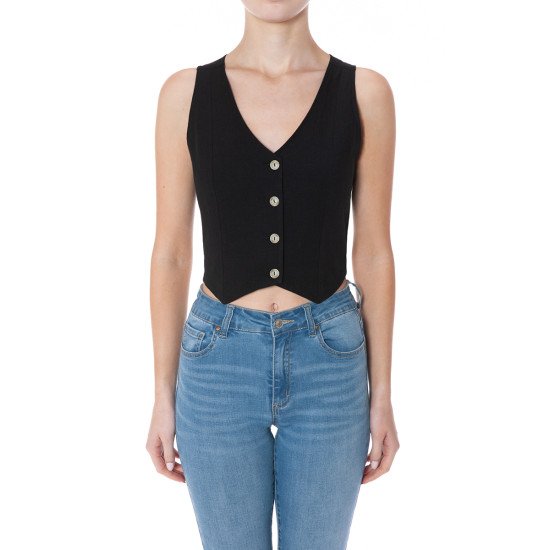 Button Down V-Neck Linen Vest 76128