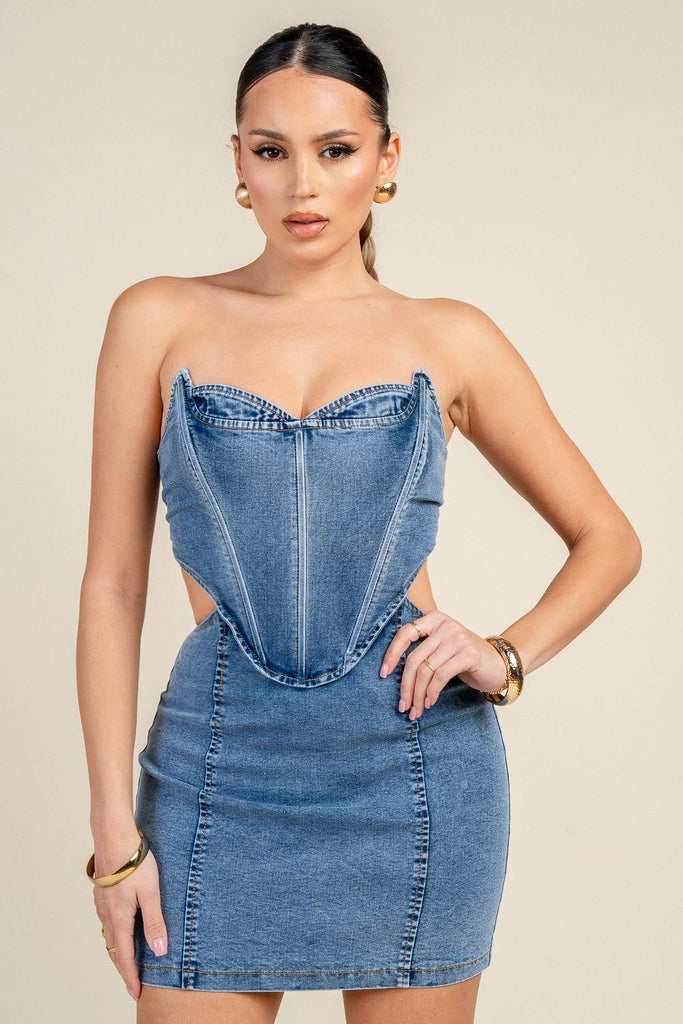 Denim Corset Cut Out Mini Dress 79547