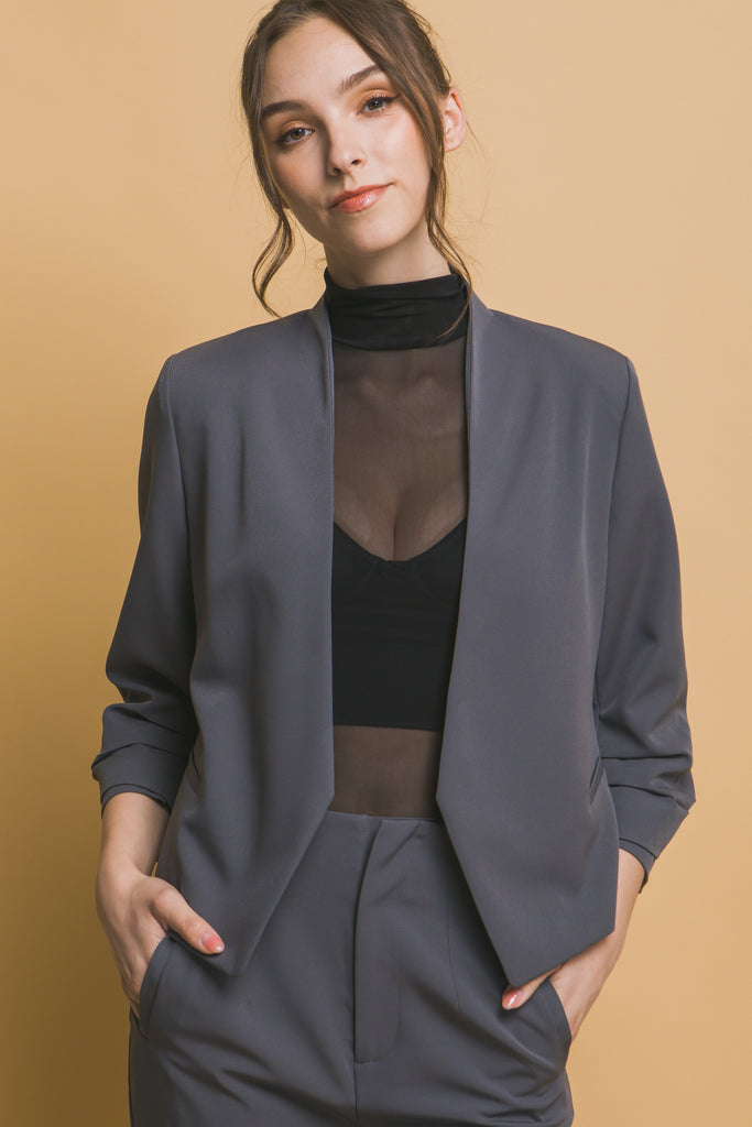 Shirred Sleeve Open Blazer 80219
