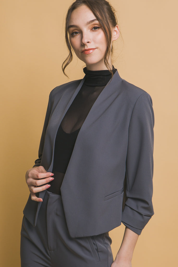 Shirred Sleeve Open Blazer 80219