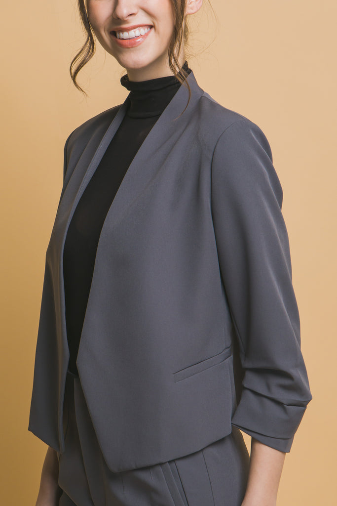 Shirred Sleeve Open Blazer 80219