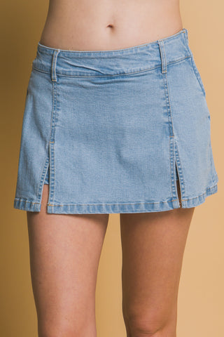 Double Side Slit Denim Skort 6973