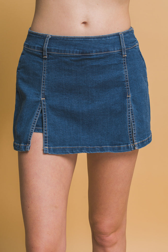 Double Side Slit Denim Skort 6973