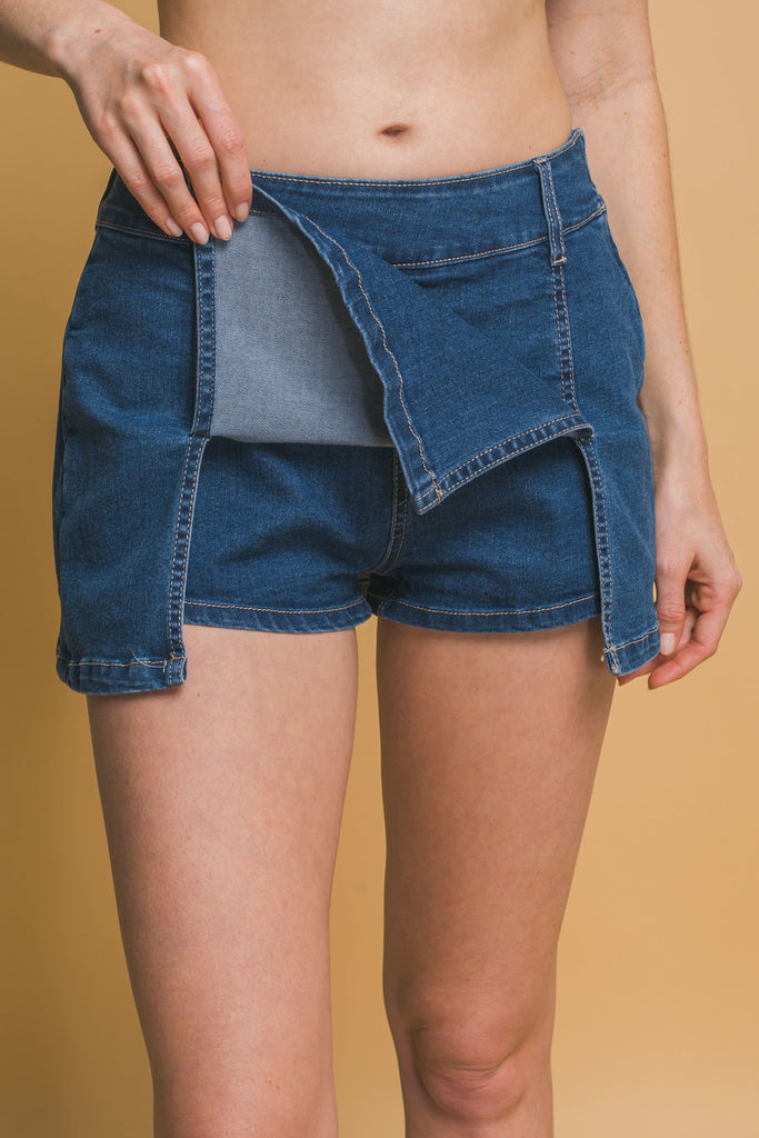 Double Side Slit Denim Skort 6973